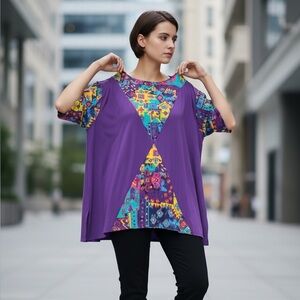 Vintage C.M. Shapes Purple 2X Southwestern Tribal Aztec Motif Short Sleeve Shirt